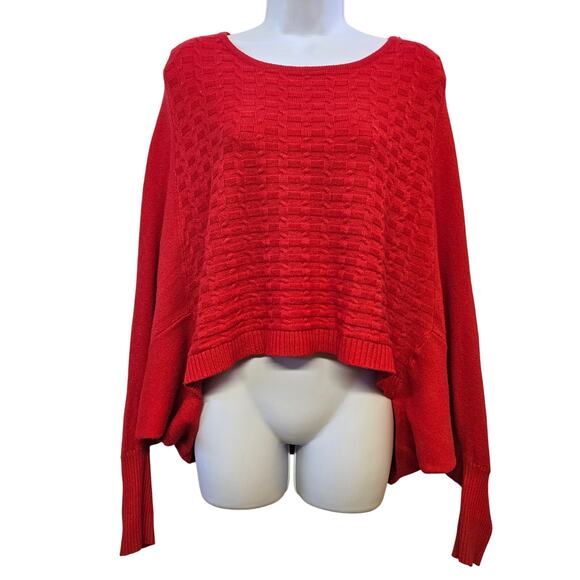 News Lady Red Wool Blend Sweater Size M Dolman Sleeves Drapey Lagenlook HiLow - Picture 1 of 8